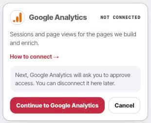 Google Analytics connection card in Peithos settings