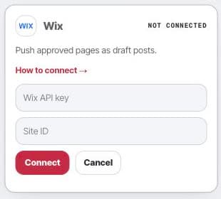 Wix setup in Peithos with API key and site ID fields